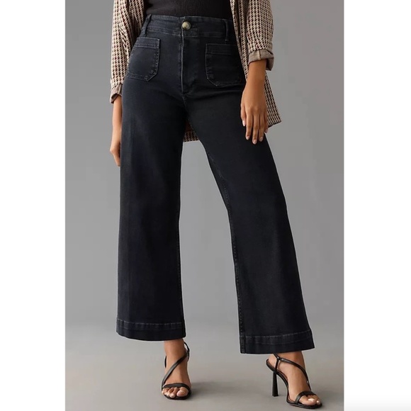 Maeve The Colette Denim High Rise Cropped Wide Leg Jean Black Women's Size 30 - Picture 1 of 14
